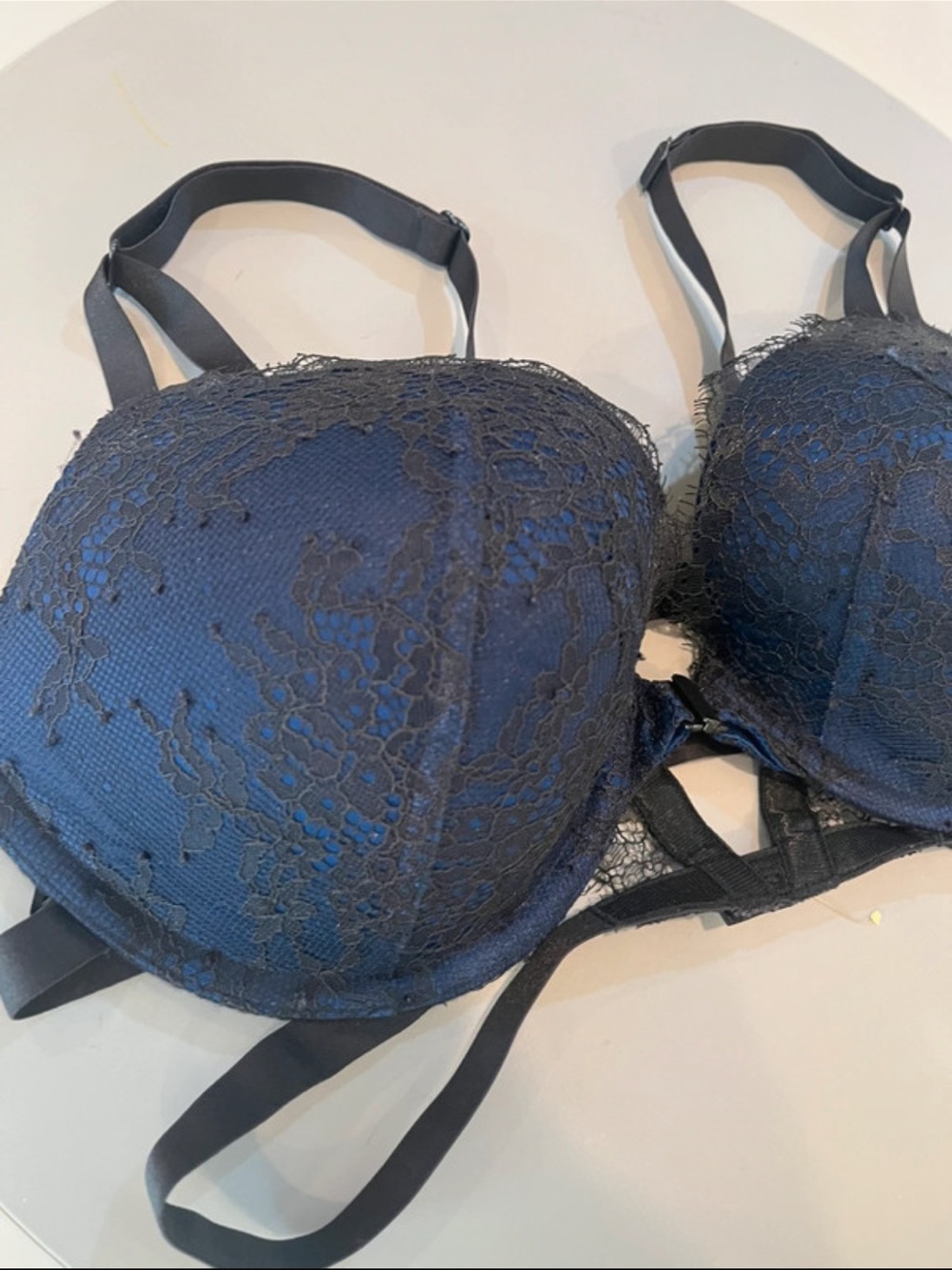 Victoria's Secret Push Up Bra 34D Front closure navy black lace - Picture 3 of 10
